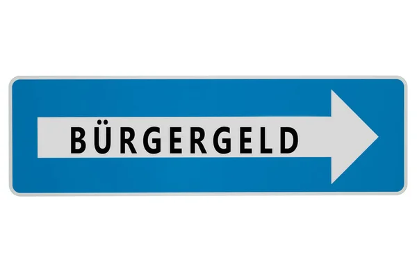 青い矢印とドイツ語の単語BrgereldのEnglでサインします ホワイト バックグラウンドで孤立した市民のお金 ドイツの新しい財政援助システム 社会的支援の概念 — ストック写真