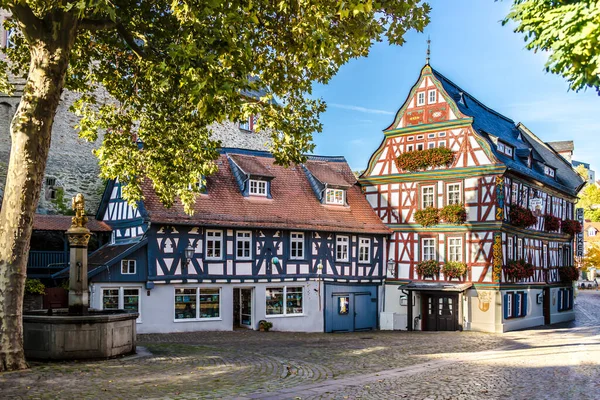 ドイツのヘッセにある小さな町Idsteinにある牧歌的な通りと建物 — ストック写真
