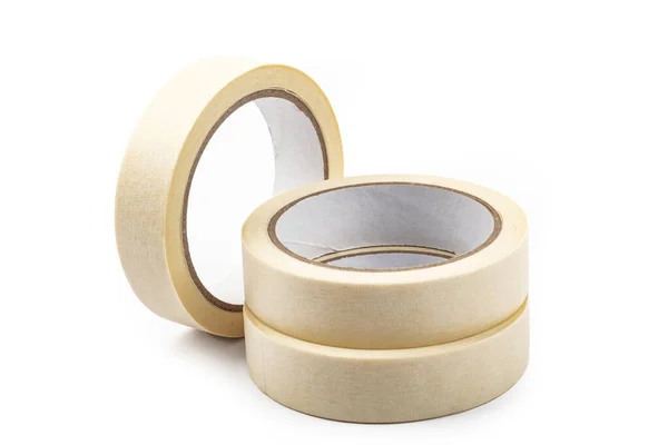 Rolls Beige Adhesive Tapes Bright Background — Stock Photo, Image