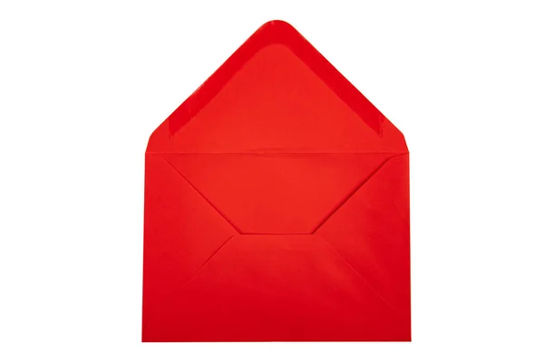 Open Rode Envelop Geïsoleerd Witte Achtergrond — Stockfoto