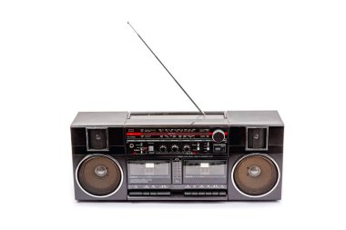 Black douple stereo Tape Deck with antenna isolated on white background.
