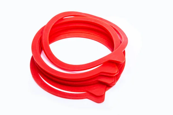 Red Rubber Rings Mason Jars Isolated White Background — Stock Photo, Image