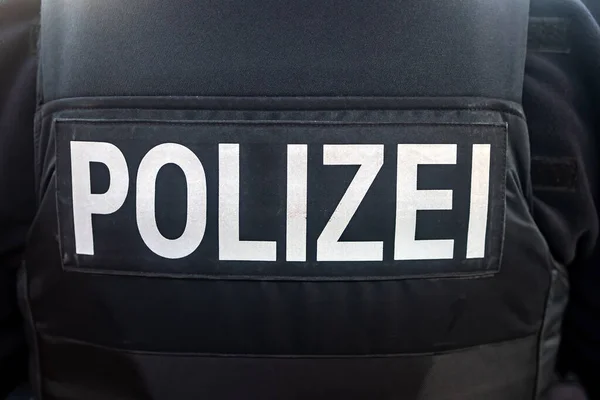 Polizei Aufschrift Auf Deutscher Polizeiweste — Stockfoto