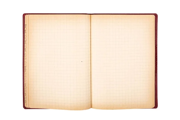 Libro Viejo Abierto Con Páginas Amarillentas Aisladas Sobre Fondo Blanco — Foto de Stock