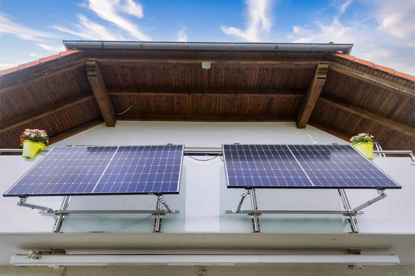 Two Solar Panels Balcony Energy Saving Concept Germany Stock Photo