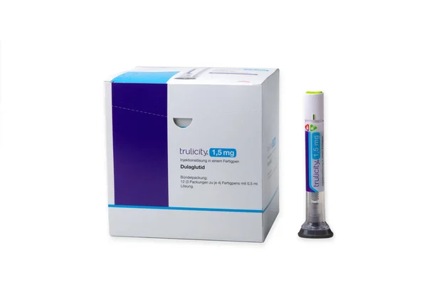 Huettenberg Germany Oktober 2023 Box Trulicity Containing Dulaglutide Pens Treatment Royalty Free Stock Photos