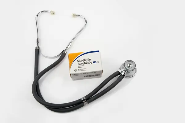 Huettenberg Hesse Duitsland 2023 Sitagliptine Pillen Doos Geneesmiddel Tegen Diabetes Stockfoto