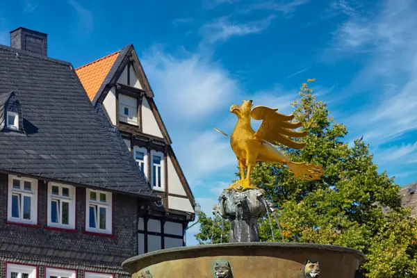 Sas Piacon Szökőkút Heraldikai Állat Egykori Szabad Birodalmi Város Goslar Jogdíjmentes Stock Képek