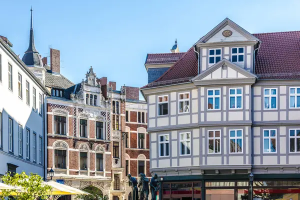 stock image Beautiful old German cities, Travel and German sightseeing locations. Scenic view to facade of old historic houses.