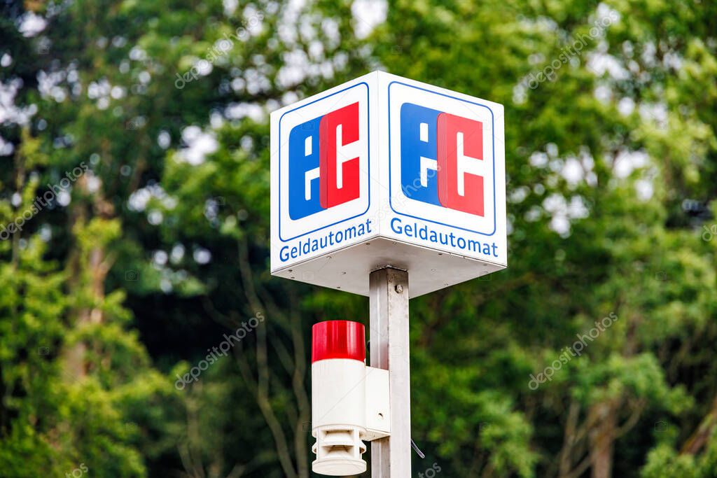 WETZLAR, GERMANY - JULY 05, 2024:  ec (electronic cash) sign at German bank. Electronic cash is the debit card system of the German Banking Industry Committee.