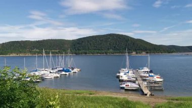 Beyaz yelkenliler Edersee gölünde usulca süzülüp huzurlu bir manzara yaratıyorlar.