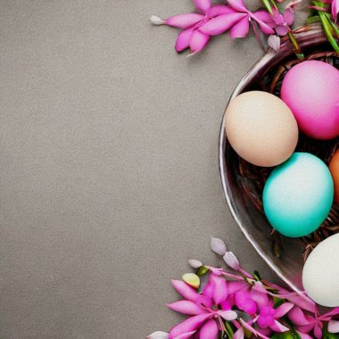 Happy Eastern Meetings with colourful Eggs and a bunny
