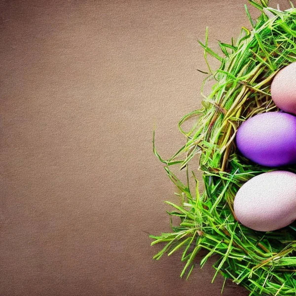 カラフルな卵とウサギとハッピーイースタンミーティング — ストック写真