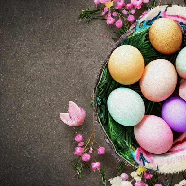 ウサギとカラフルな卵とハッピーイースタンミーティング — ストック写真