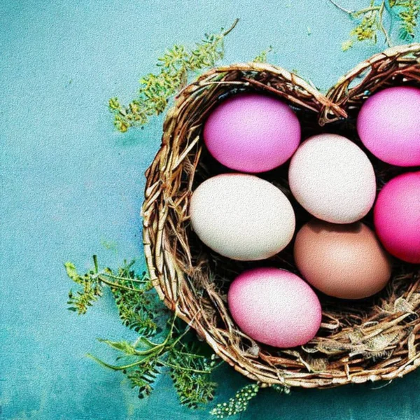 ウサギとカラフルな卵とハッピーイースタンミーティング — ストック写真