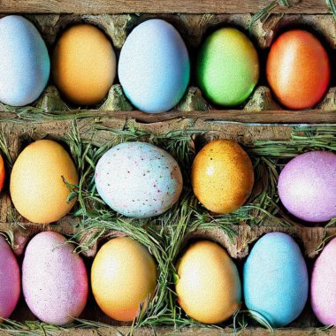 Happy Eastern Meetings with colourful Eggs with a bunny