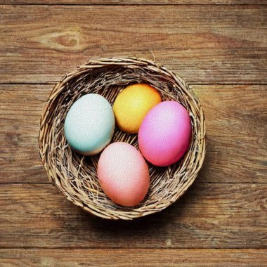Happy Eastern Greetings with colourful Eggs and a bunny