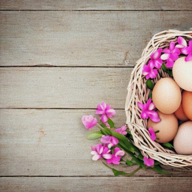 Happy Eastern Greetings with Eggs and a bunny