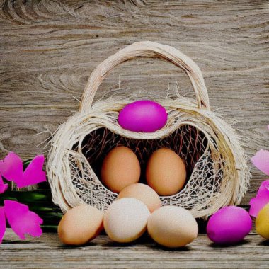 Happy Eastern greetings with Eggs and a bunny