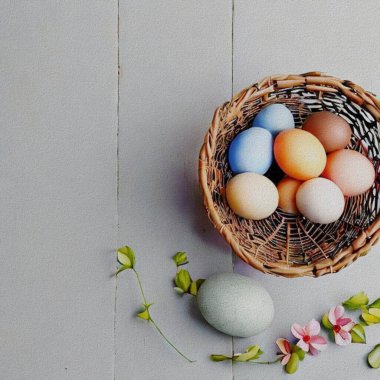 Happy Eastern greetings with Eggs and a bunny