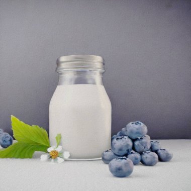 Dessert of milk and Blueberries