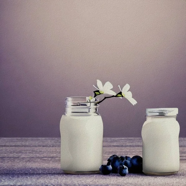 Dessert Milk Blueberries — Fotografia de Stock