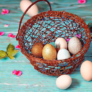 Happy Eastern greetings with colourful Eggs and a bunny