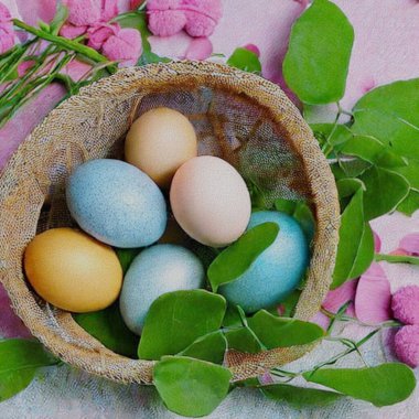 Happy Eastern greetings with colourful Eggs and a bunny