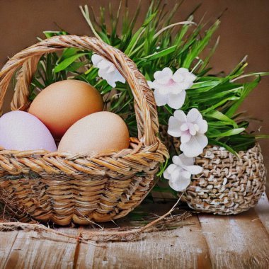 Happy Eastern greetings with colourful Eggs and a bunny