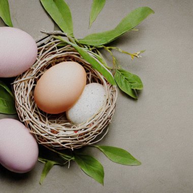 Happy Eastern greetings with colourful Eggs and a bunny