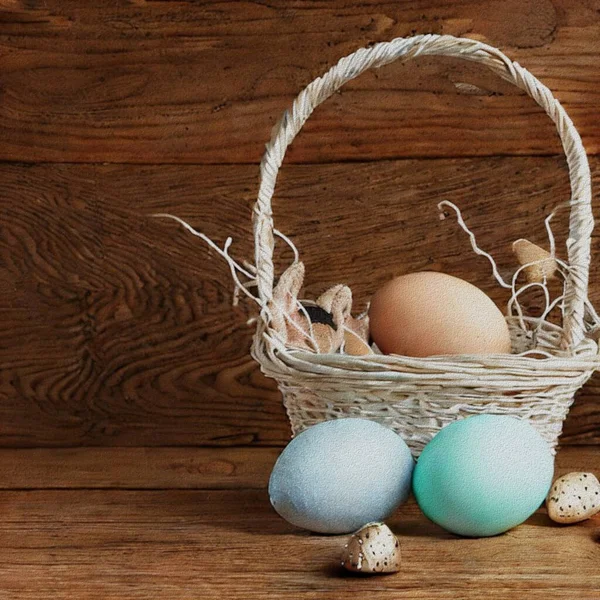 カラフルな卵とウサギと東部のための美しい挨拶 — ストック写真