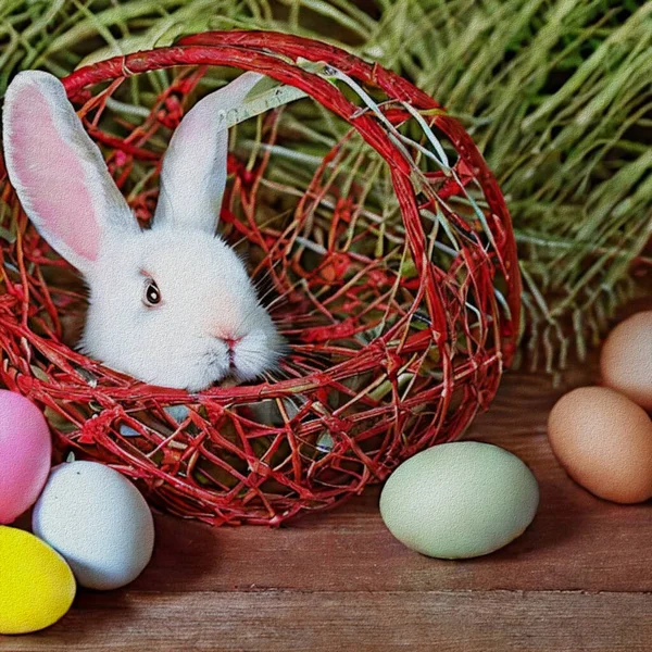 Lovely Happy Eastern Greetings Colourful Eggs Bunny — Stockfoto