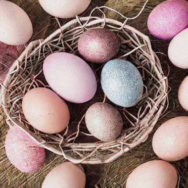 Lovely happy Eastern greetings with colourful Eggs and a bunny