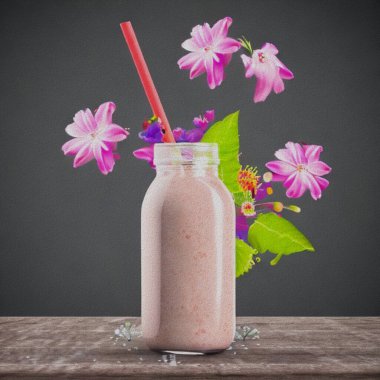 A decorative Smoothie of a mix of fruits