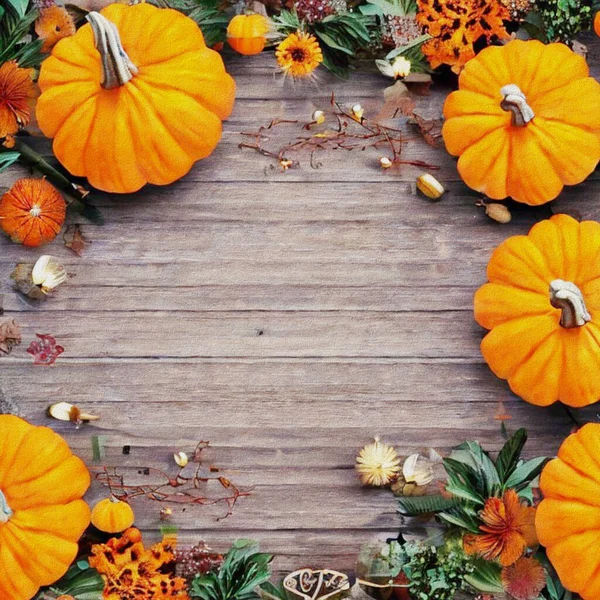 Beautiful Greetings Thanksgiving Pumpkins Flowers — Zdjęcie stockowe