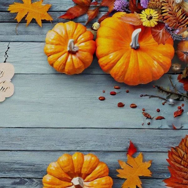 Beautiful Greetings Thanksgiving Pumpkins Flowers — Zdjęcie stockowe