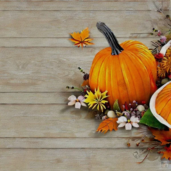 Beautiful Greetings Thanksgiving Pumpkins Flowers — 스톡 사진