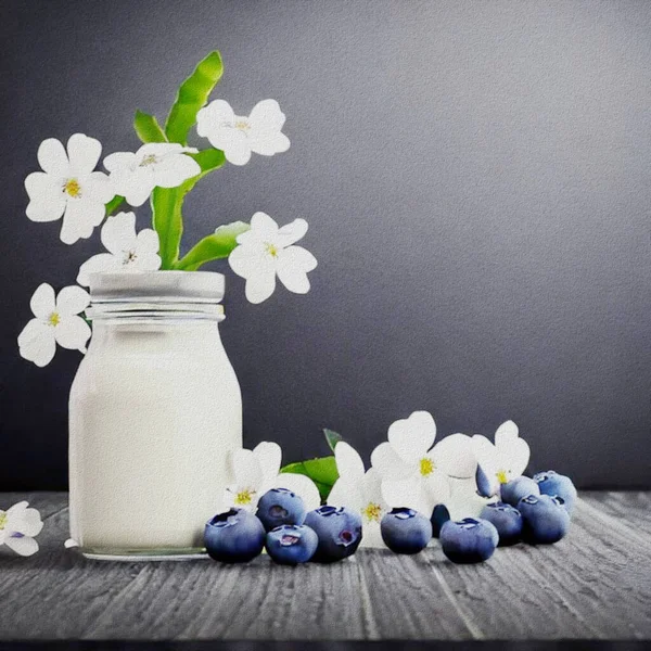 Fresh Dessert Jogurt Blueberries — Photo
