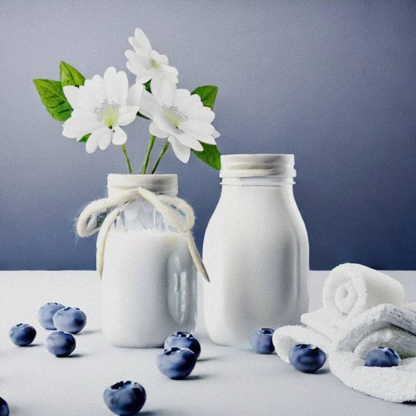 Fresh Dessert Jogurt Blueberries — Fotografia de Stock