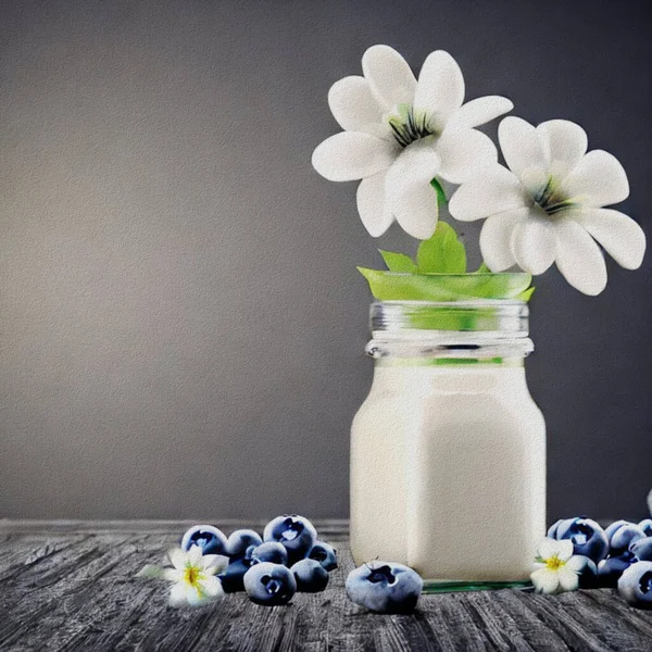 Fresh Dessert Jogurt Blueberries — Photo