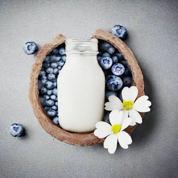 Fresh Dessert Jogurt Blueberries Rechtenvrije Stockfoto's