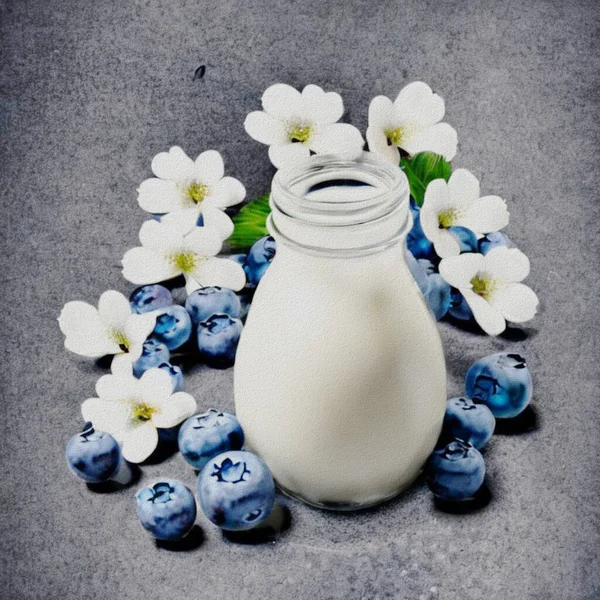 Fresh Dessert Jogurt Blueberries 图库图片