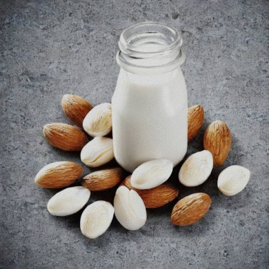 a fresh dessert of milk jogurt with almonds