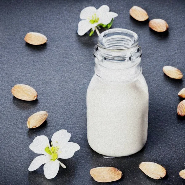 Fresh Dessert Milk Jogurt Almonds — Φωτογραφία Αρχείου