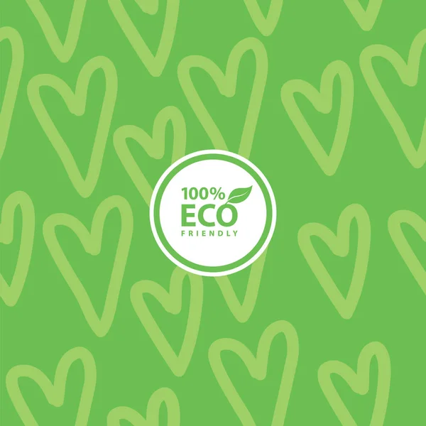Fondo Verde Con Etiqueta Ecológica Patrón Corazón — Archivo Imágenes Vectoriales