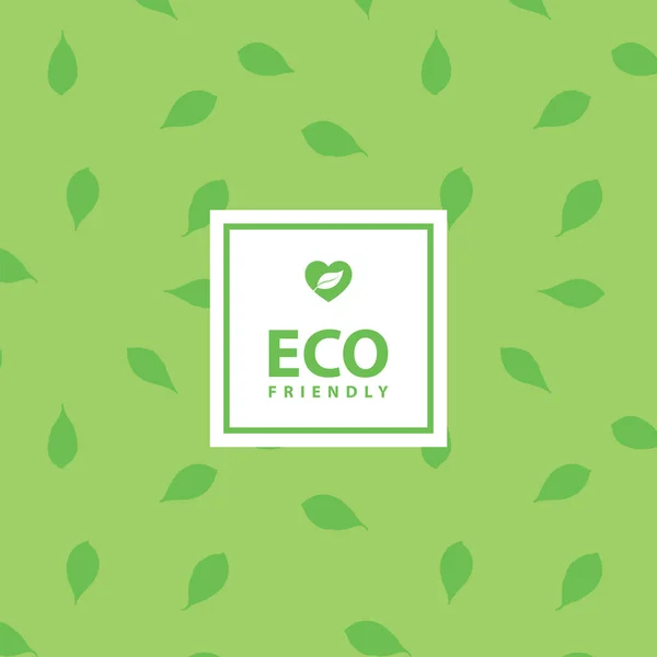 Grüner Hintergrund Mit Umweltfreundlichem Label Blattmuster — Stockvektor