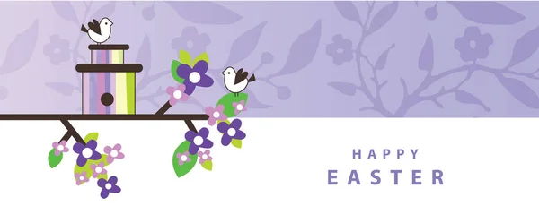 Paskalya Bayrağı Kuşlar Arka Plan Çiçek Tasarımı Dekoratif Afiş Şablonu — Stok Vektör