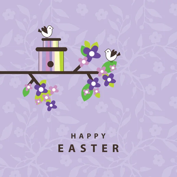 Easter Card Birds Background Floral Design Decorative Template — Vetor de Stock