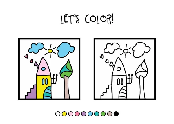 Casa Colorida Para Casa Vamos Colorir Atividade Cor Para Crianças Gráficos Vetores