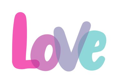 Aşk etiketleriyle yapılmış, renkli, pembe, mor, turkuaz arka plan, çıkartmalar.